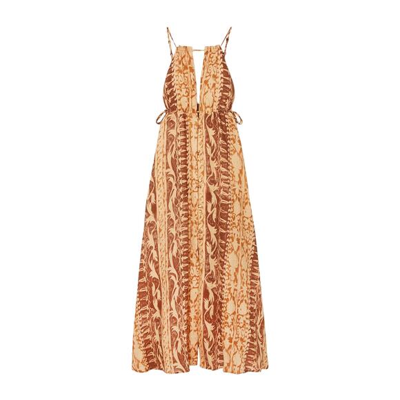 Cult Gaia NWT Agatha Printed Linen Maxi Dress Cut Outs Spice Multi Size Large - Picture 2 of 10